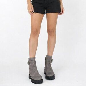 Kenneth Cole Black Label Grey Suede Lug Sole Moto Boots 5.5